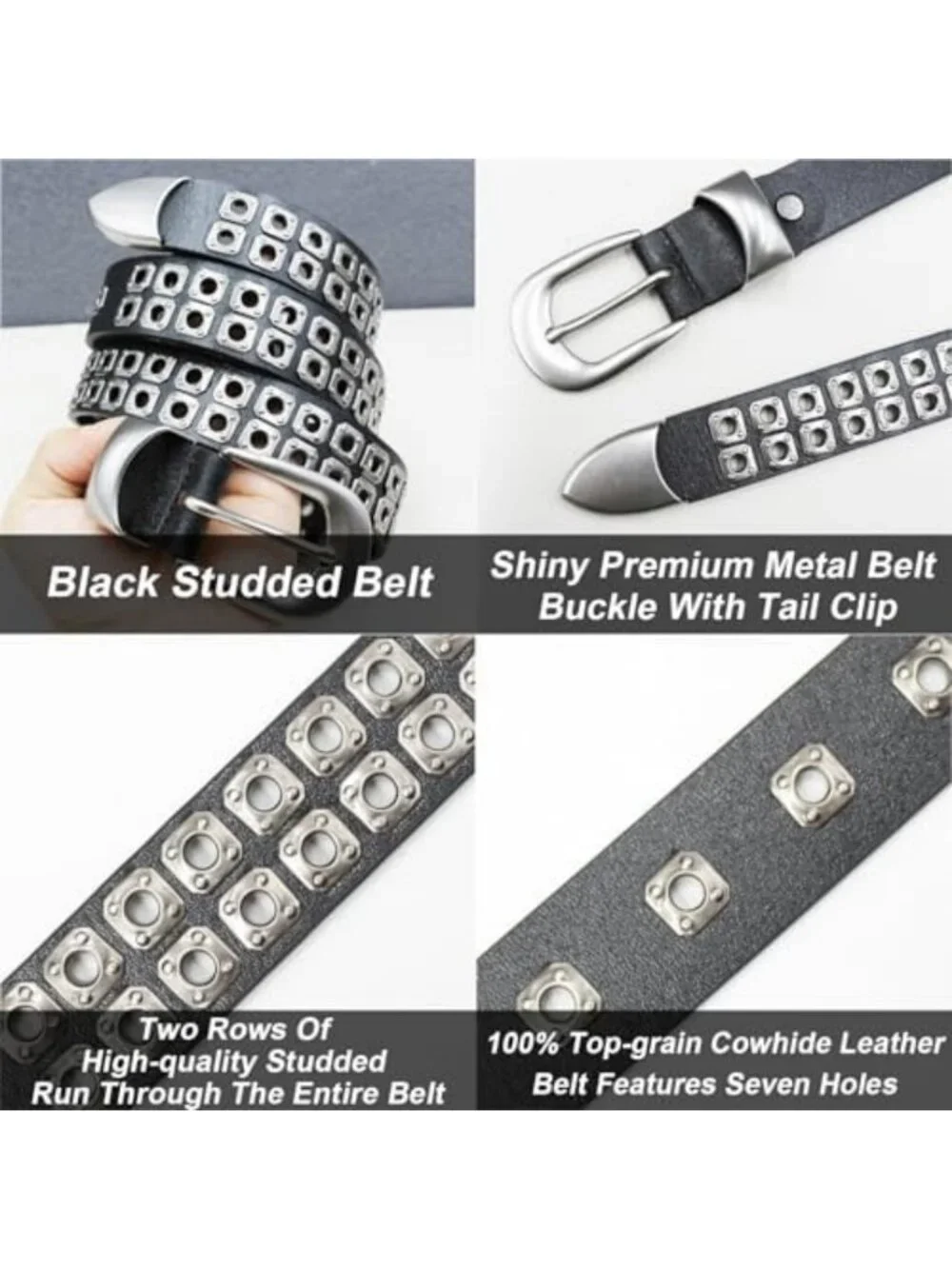 Black Studded Genuine Leather Belt for Men & Women - Y2K Goth Punk Style